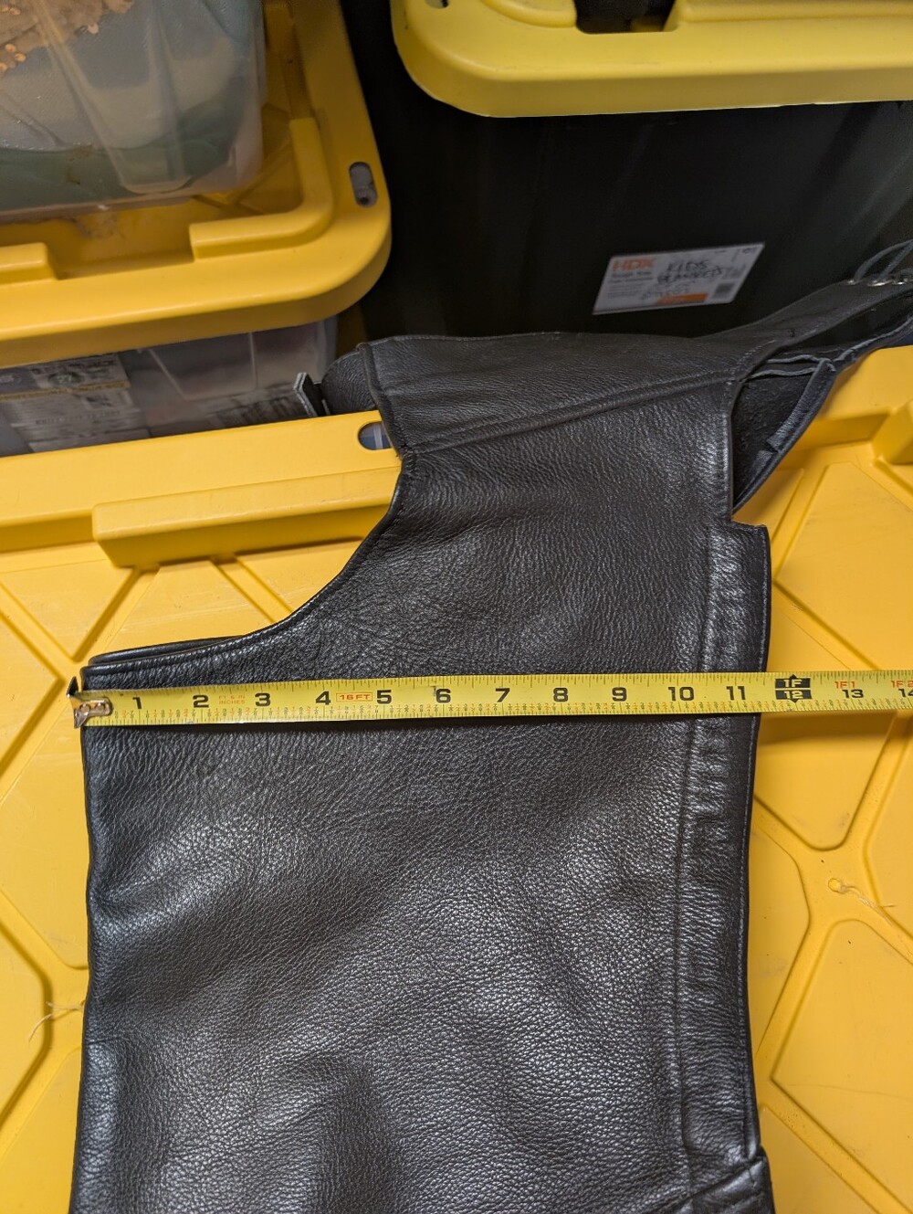 Black Leather Motorcycle Chaps with Belt Buckle - Picture 10 of 14